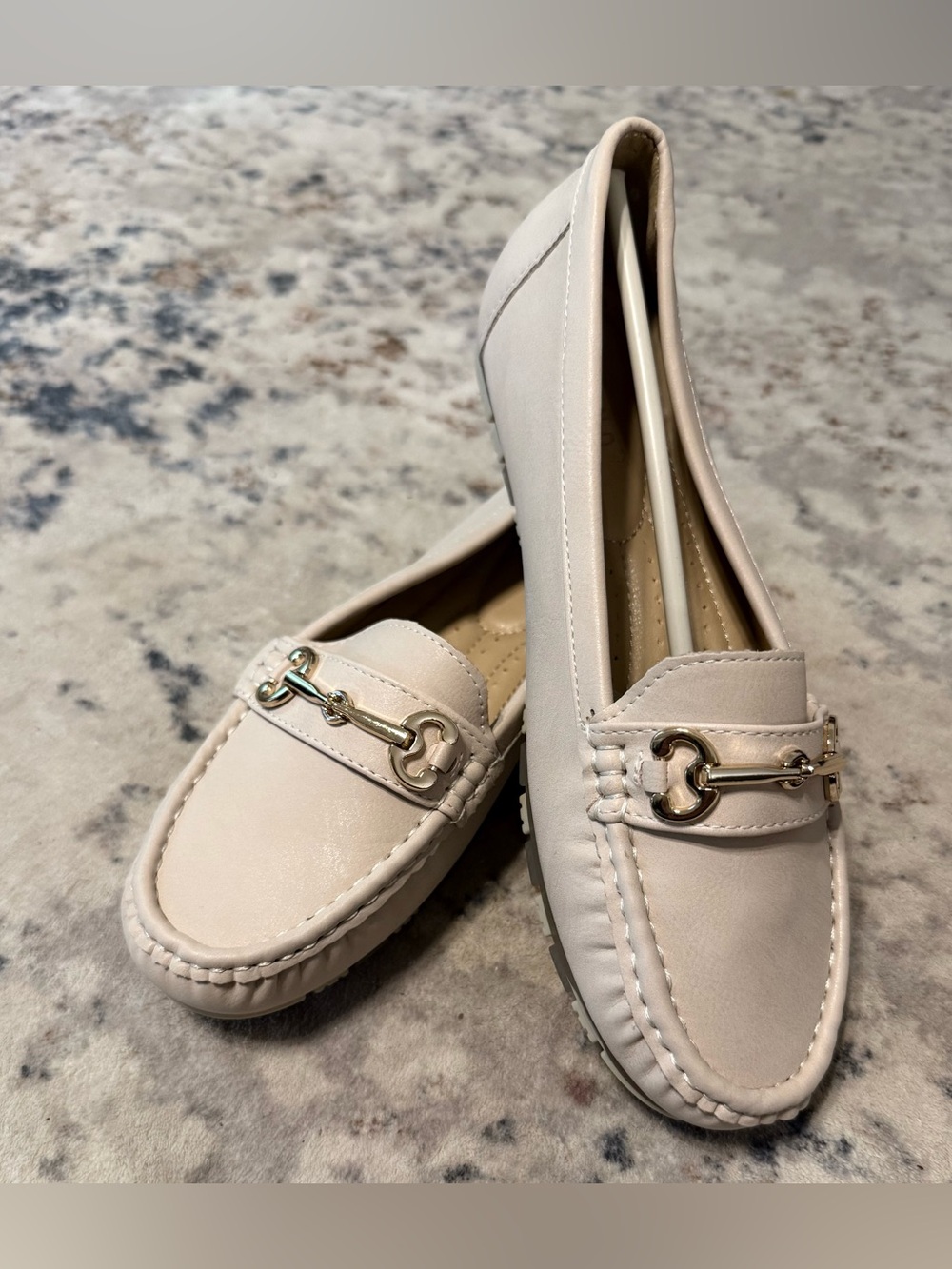 Women's Beige/Cream Slip-On Loafers with Gold Detail